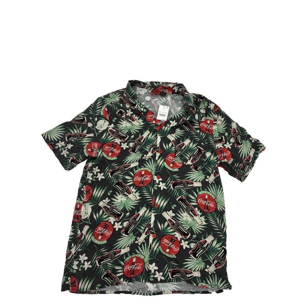 Coca Cola Mens Shirt Size M Hawaiian Button Up Short Sleeve Tropical Print